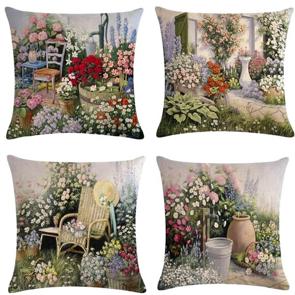 Decorative Spring Linen Pillow Covers -Set of 4 - Picture 1 of 8